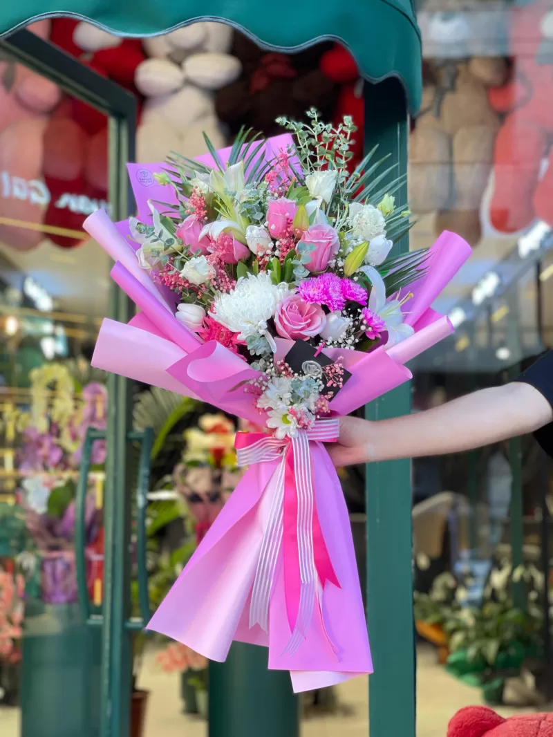 Lilyum & Pembe Gül Buketi