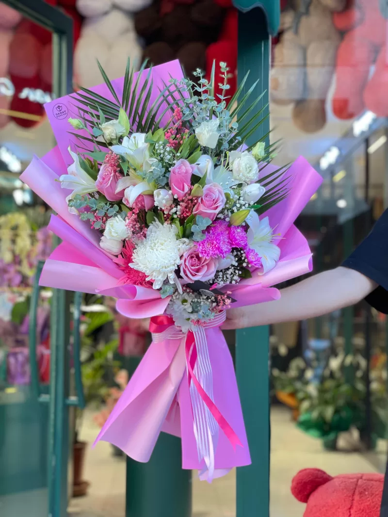 Lilyum & Pembe Gül Buketi