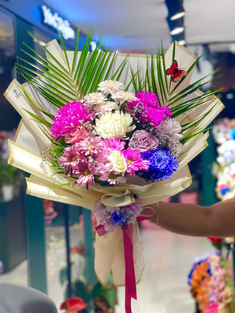 Renkli Kasımpatı Ve Anastasya Buketi