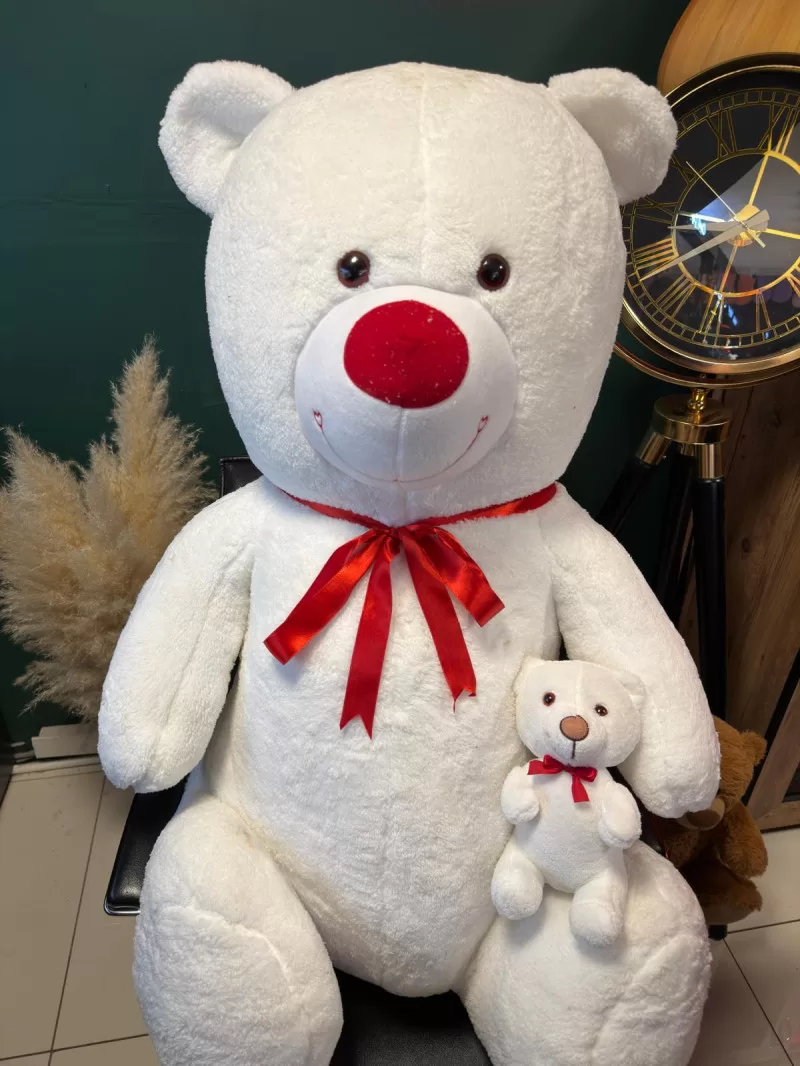 100cm Yavrulu Beyaz Peluş Ayıcık