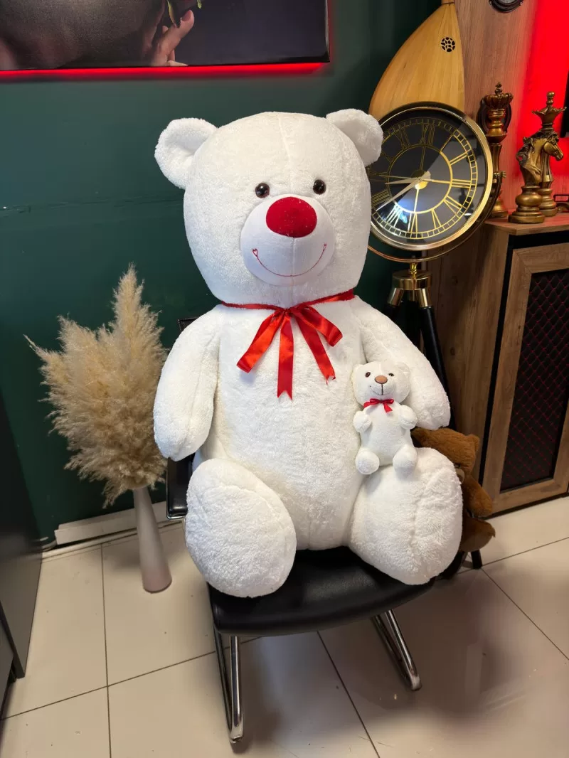 100cm Yavrulu Beyaz Peluş Ayıcık
