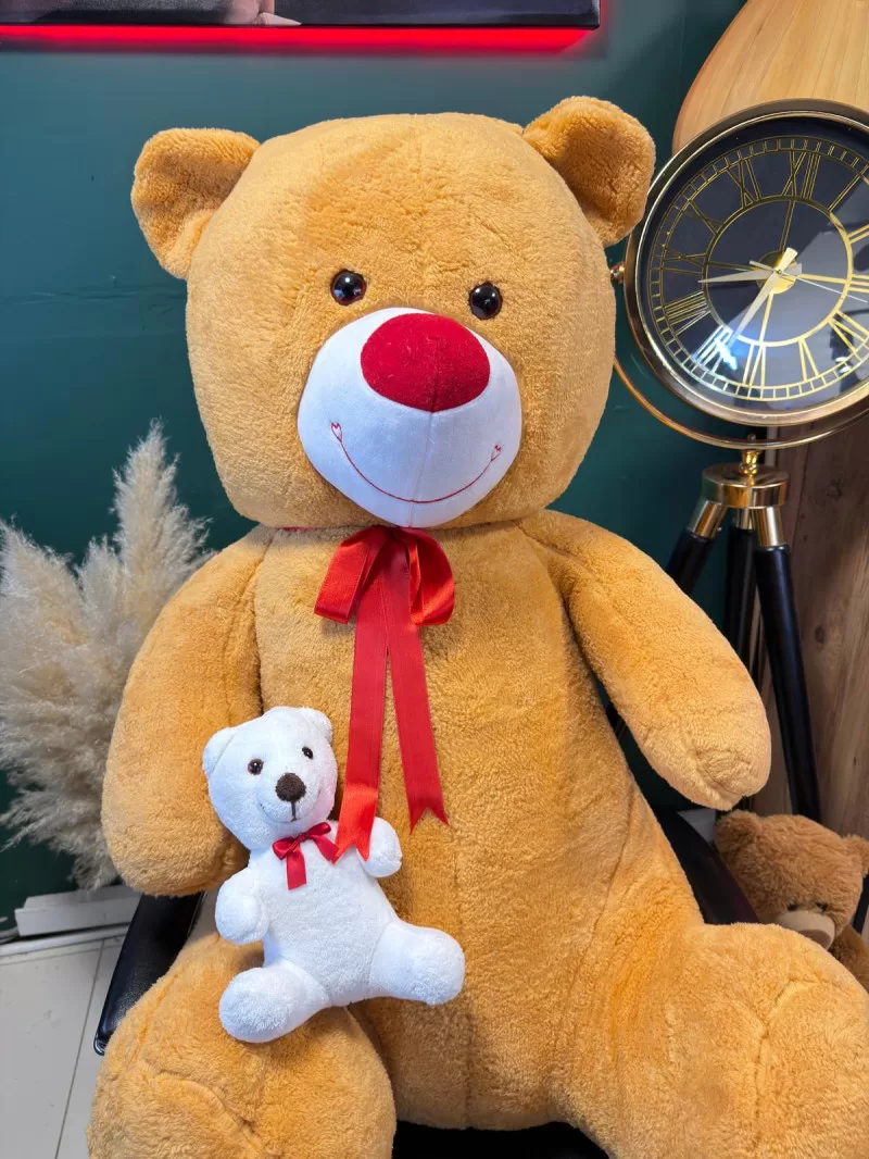 100cm Yavrulu Kahverengi Peluş Ayıcık