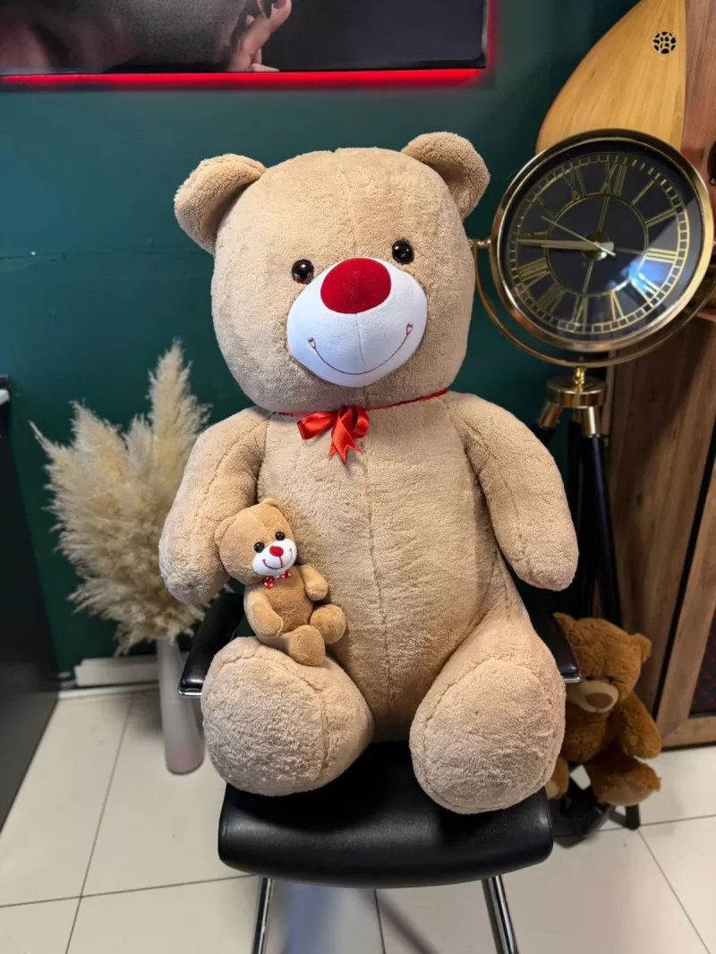 100cm Yavrulu Açık Kahverengi Peluş Ayıcık