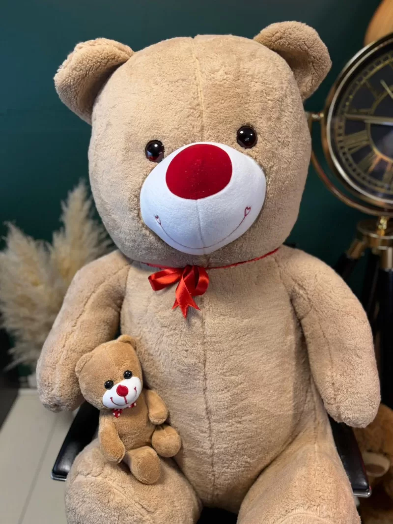 100cm Yavrulu Açık Kahverengi Peluş Ayıcık