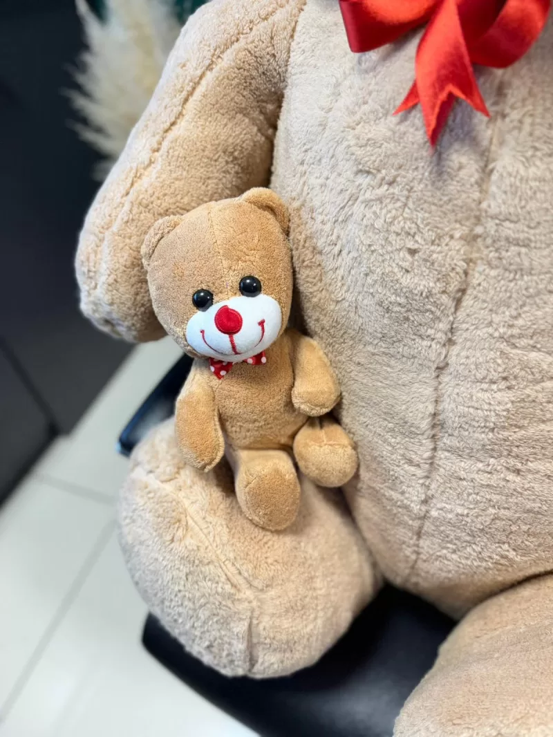 100cm Yavrulu Açık Kahverengi Peluş Ayıcık