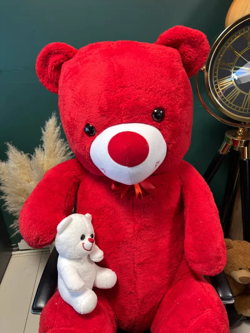 100cm Yavrulu Kırmızı Peluş Ayıcık