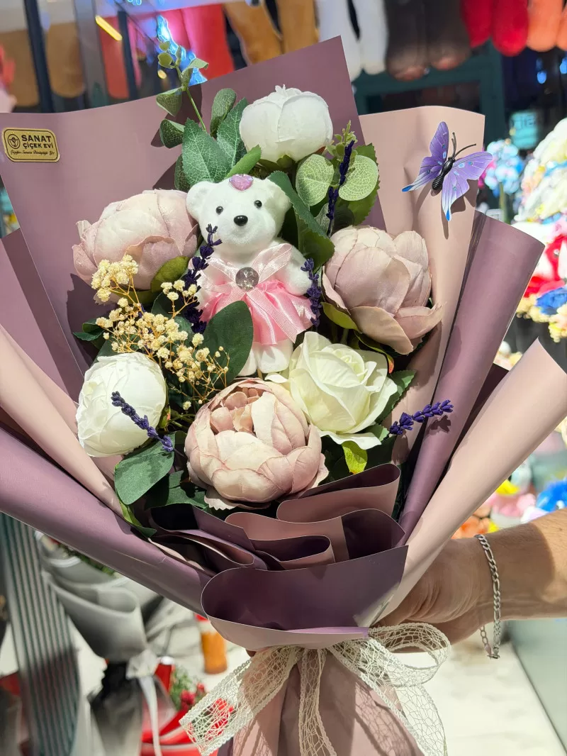 Ayıcıklı Yapay Gül Buketi