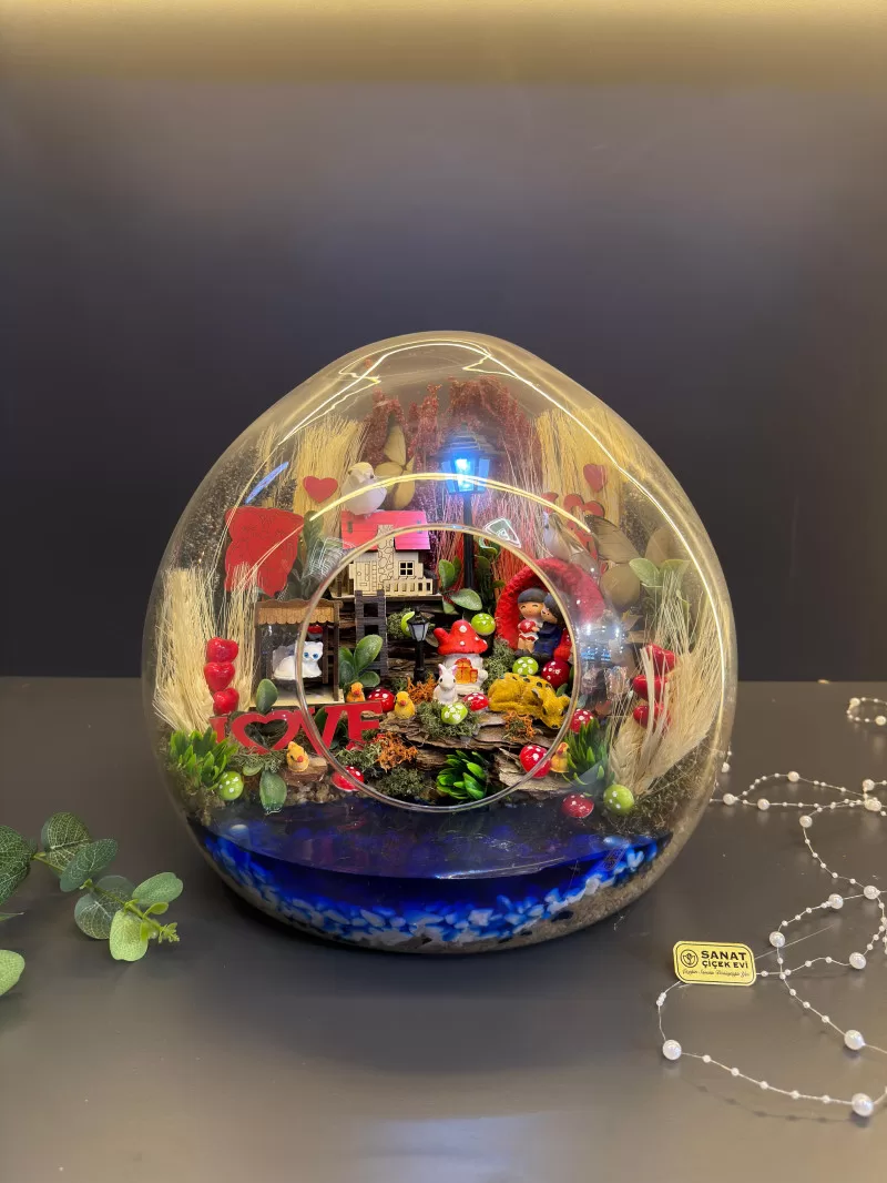 Mega Cam Fanusta Işıklı Mini Bahçe