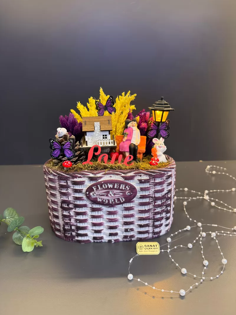 Beton Saksıda Işıklı Mini Bahçe