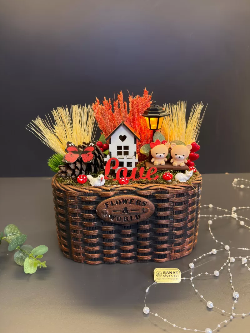 Beton Saksıda Işıklı Mini Bahçe