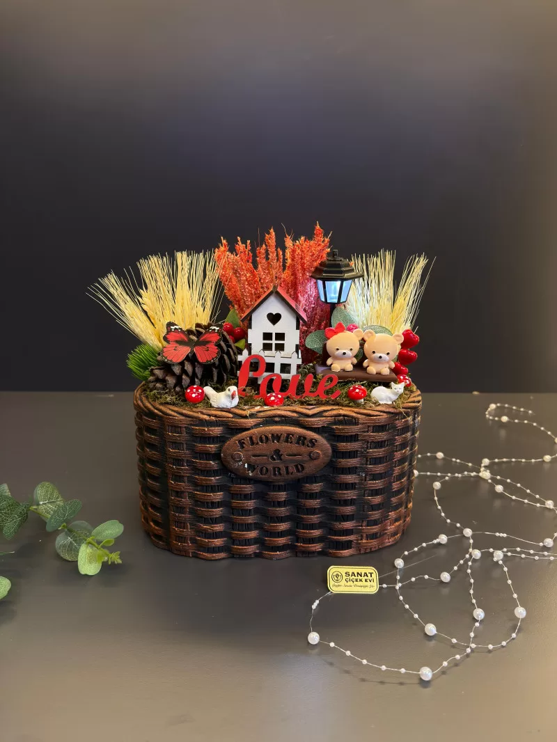 Beton Saksıda Işıklı Mini Bahçe