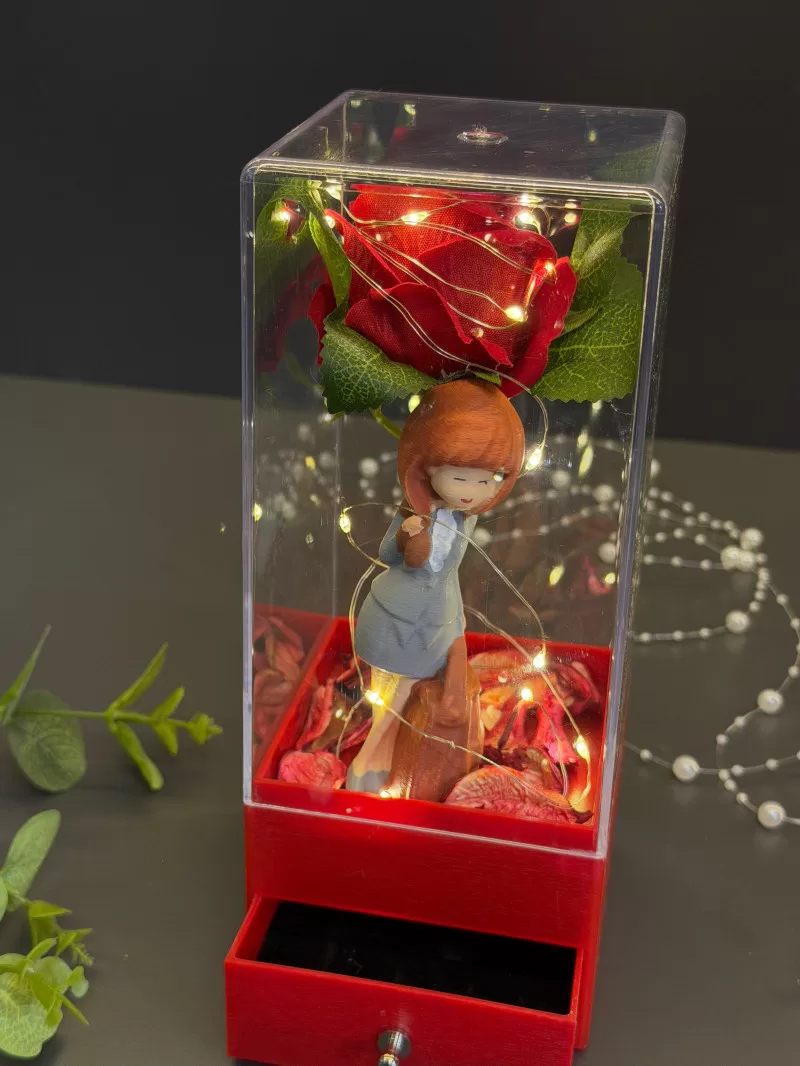 Işıklı Çekmeceli Kutuda Kadife Gül